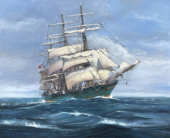 Alan Sanders nz fine art, sail driven ships, The Miltiades sailing ship, oil on canvas